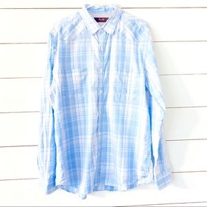 Tasso Elba Fitted Plaid Button Down | Blue | XL